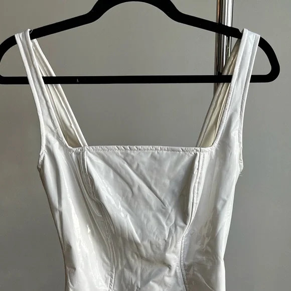 Vinyl Square Neck Mini Dress in white, OH POLLY - Picture 6 of 6